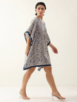 Off White V-Neck Pure Cotton Kaftan Night Dress - SanskrutiHomes 