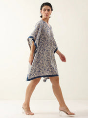 Off White V-Neck Pure Cotton Kaftan Night Dress - SanskrutiHomes 