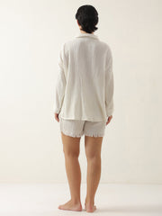 White Pure Cotton Solid Night Suit For Women