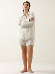 White Pure Cotton Solid Night Suit For Women