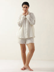 White Pure Cotton Solid Night Suit For Women