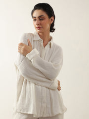 White Pure Cotton Solid Night Suit For Women