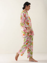 Off White Cotton V-Neck Night Suit for Women - SanskrutiHomes 