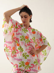 Off White Cotton V-Neck Night Suit for Women - SanskrutiHomes 