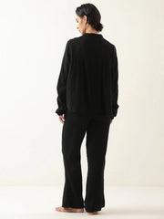 Black Color Round Neck Pure Cotton Co-ords Set for Women - SanskrutiHomes 