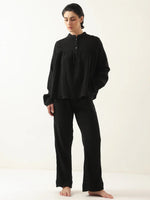 Black Color Round Neck Pure Cotton Co-ords Set for Women - SanskrutiHomes 