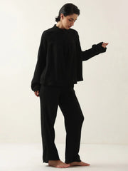 Black Color Round Neck Pure Cotton Co-ords Set for Women - SanskrutiHomes 