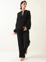 Black Color Round Neck Pure Cotton Co-ords Set for Women - SanskrutiHomes 