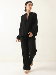 Black Color Round Neck Pure Cotton Co-ords Set for Women - SanskrutiHomes 