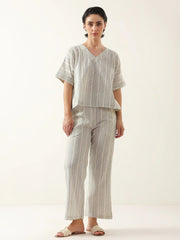 Grey Color V-Neck Cotton Night Suit - SanskrutiHomes 