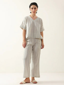 Grey Color V-Neck Cotton Night Suit - SanskrutiHomes 