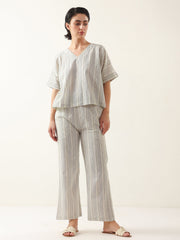Grey Color V-Neck Cotton Night Suit - SanskrutiHomes 