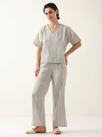 Grey Color V-Neck Cotton Night Suit - SanskrutiHomes 