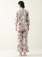 White Color Shirt Collar Cotton Printed Co-ords Set - SanskrutiHomes 
