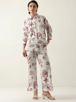 White Color Shirt Collar Cotton Printed Co-ords Set - SanskrutiHomes 