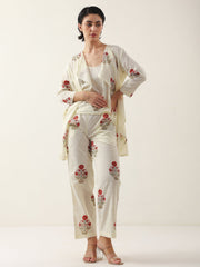 Cream Round Neck Cotton Floral Printed Co-Ords Set