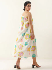 White Floral Printed Cotton Dress for Women and Girls - SanskrutiHomes 