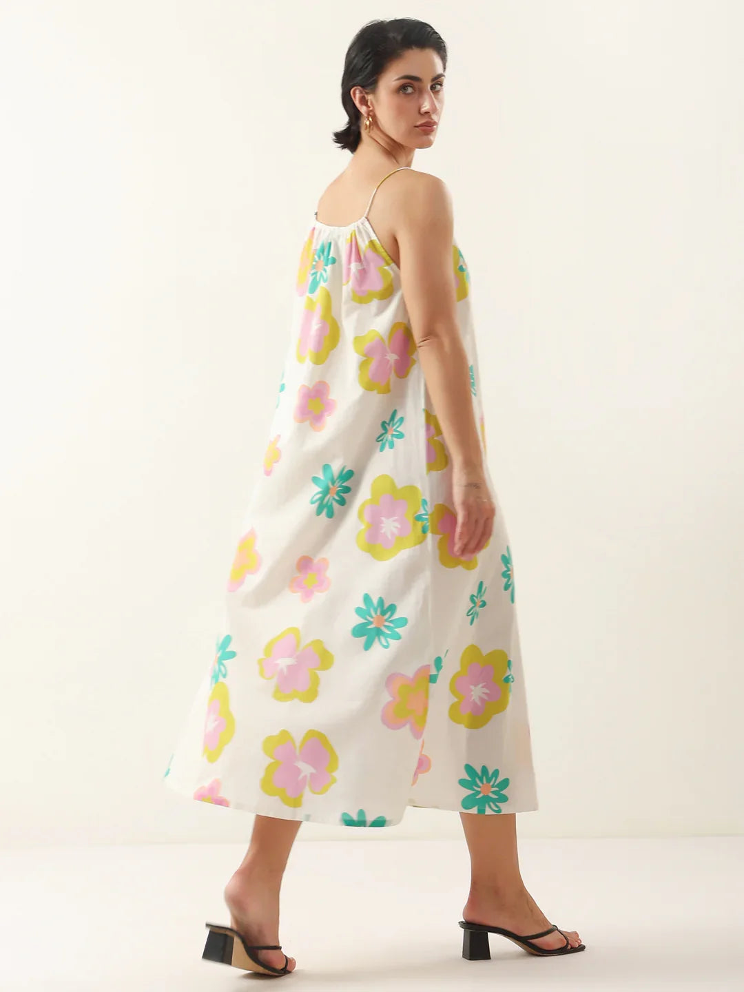 White Floral Printed Cotton Dress for Women and Girls - SanskrutiHomes 