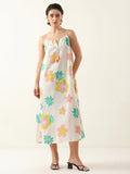 White Floral Printed Cotton Dress for Women and Girls - SanskrutiHomes 