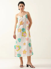 White Floral Printed Cotton Dress for Women and Girls - SanskrutiHomes 
