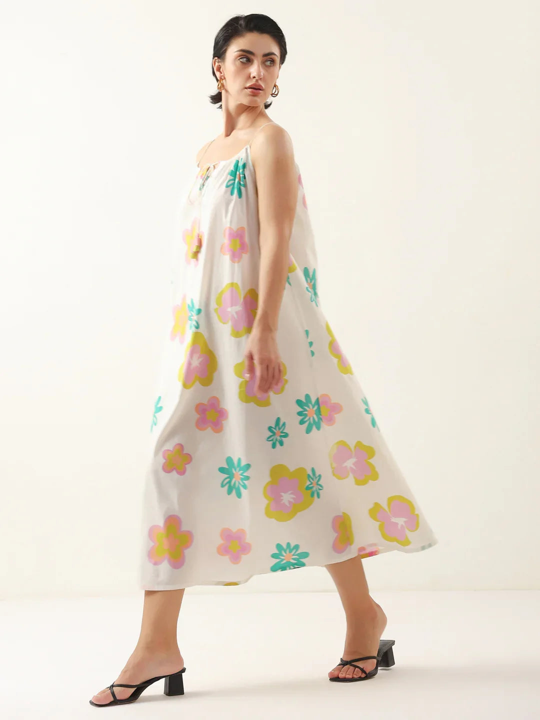 White Floral Printed Cotton Dress for Women and Girls - SanskrutiHomes 