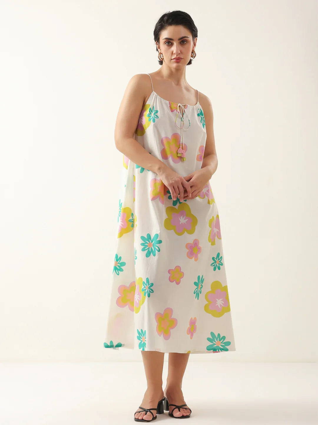 White Floral Printed Cotton Dress for Women and Girls - SanskrutiHomes 