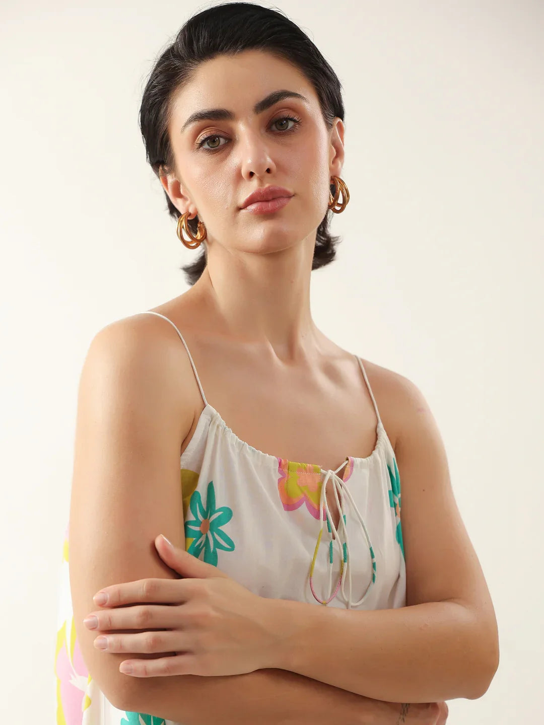 White Floral Printed Cotton Dress for Women and Girls - SanskrutiHomes 