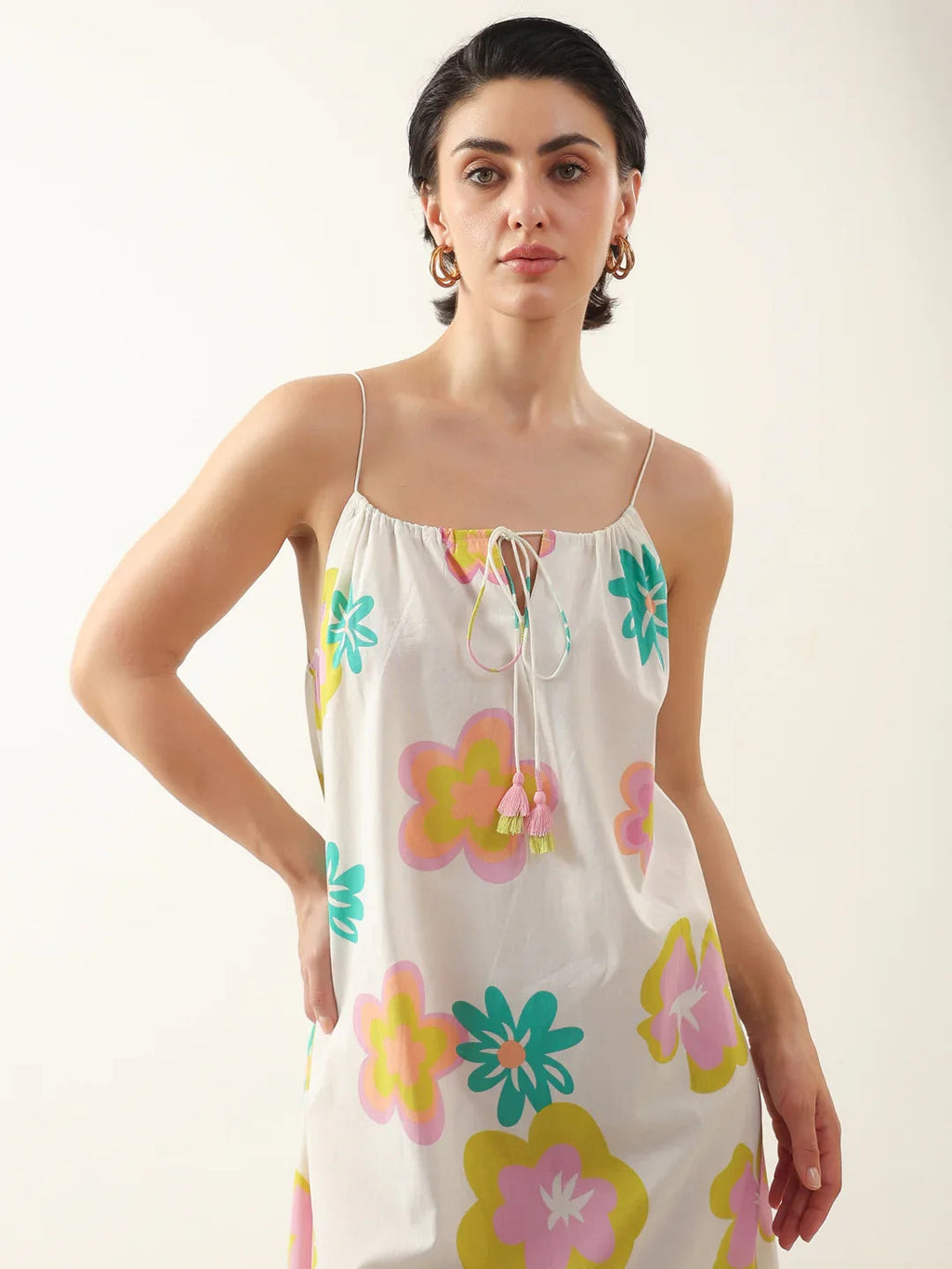 White Floral Printed Cotton Dress for Women and Girls - SanskrutiHomes 