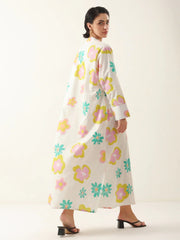 White Color Floral Shirt Collar Dress for Women - SanskrutiHomes 