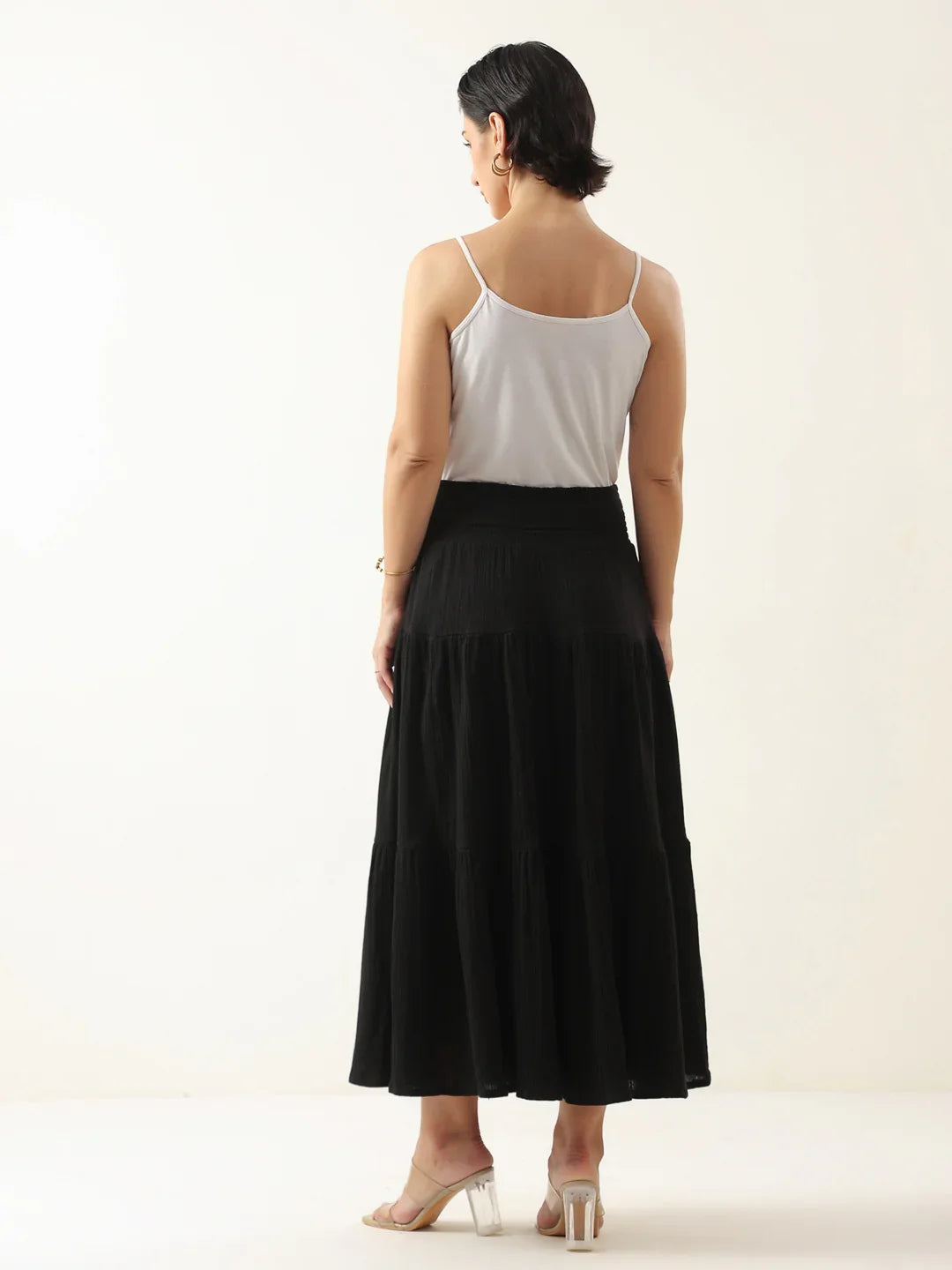 Black Pure Cotton Solid Skirt for Women and Girls - SanskrutiHomes 
