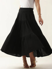 Black Pure Cotton Solid Skirt for Women and Girls - SanskrutiHomes 