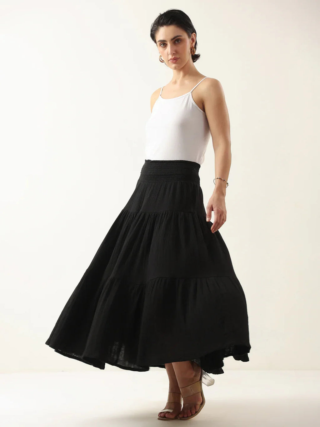 Black Pure Cotton Solid Skirt for Women and Girls - SanskrutiHomes 