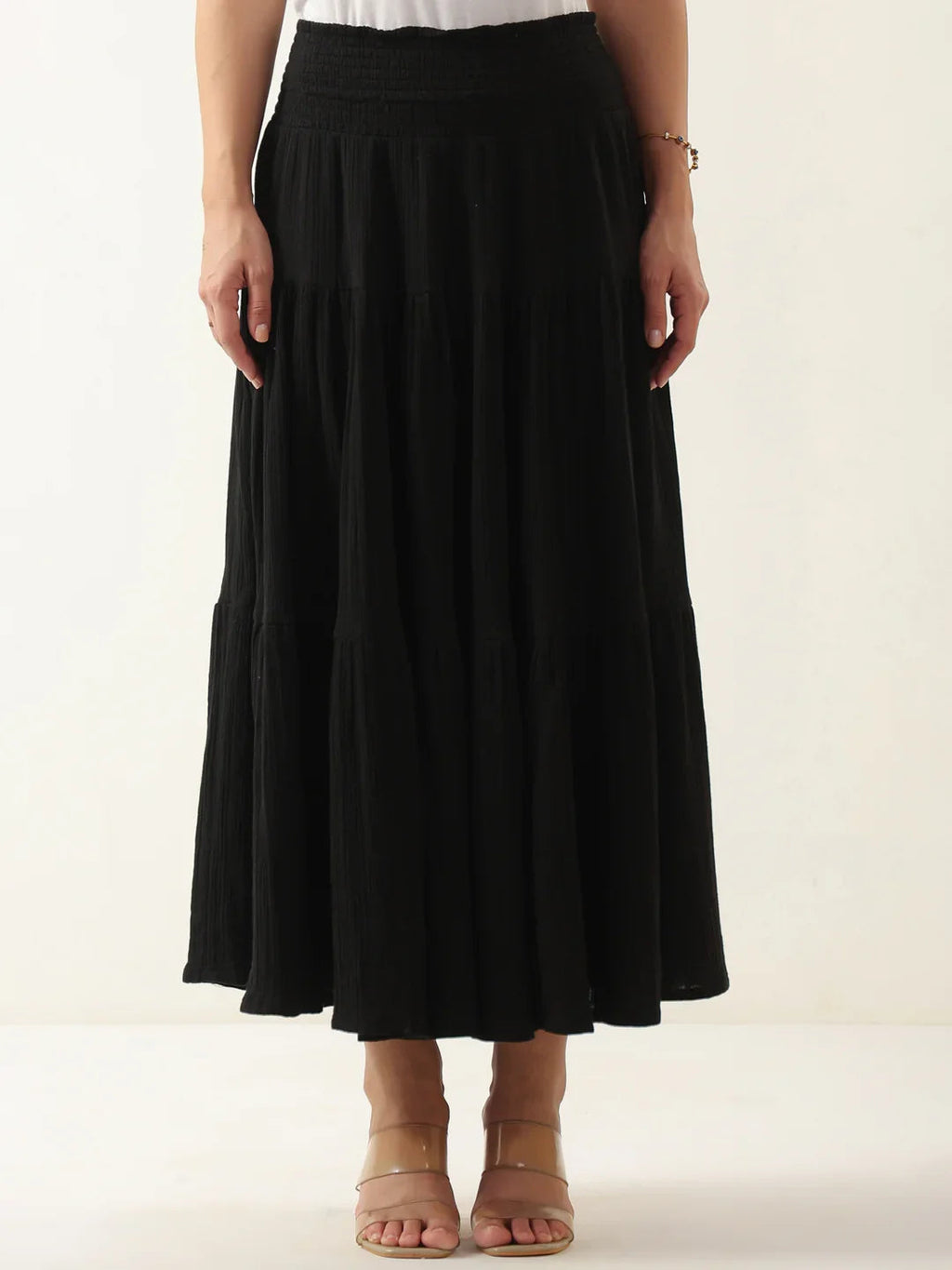 Black Pure Cotton Solid Skirt for Women and Girls - SanskrutiHomes 