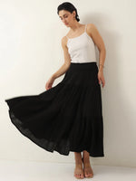 Black Pure Cotton Solid Skirt for Women and Girls - SanskrutiHomes 