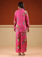Pink Floral Print Relaxed Shirt and Trousers Co-ords Set - SanskrutiHomes 