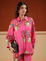Pink Floral Print Relaxed Shirt and Trousers Co-ords Set - SanskrutiHomes 
