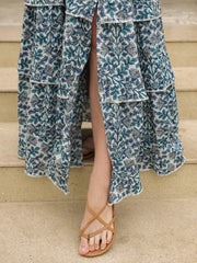 Blue Square Neck Pure Cotton Top Printed Co-Ords Set For Women