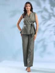 Grey Crossover Solid Winter Co-ord Set for Women - SanskrutiHomes 