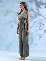Grey Crossover Solid Winter Co-ord Set for Women - SanskrutiHomes 