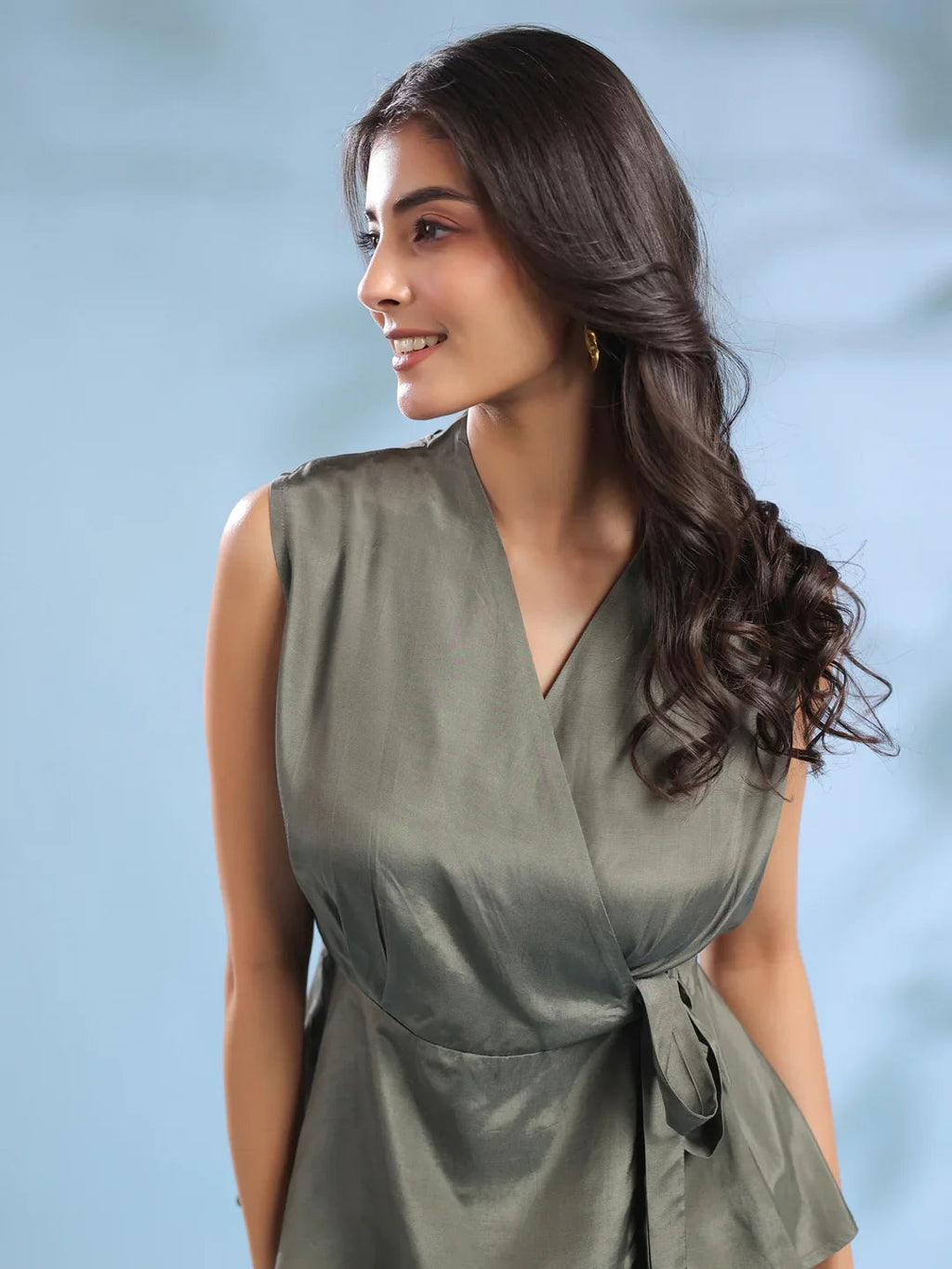 Grey Crossover Solid Winter Co-ord Set for Women - SanskrutiHomes 