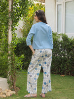 Blue Mandarin Collar Pure Cotton Shirt Dyed Co-ords Set for Women - SanskrutiHomes 