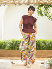 Brown Round Neck Pure Cotton Top Solid Co-ords Set for Women - SanskrutiHomes 