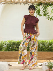 Brown Round Neck Pure Cotton Top Solid Co-ords Set for Women - SanskrutiHomes 