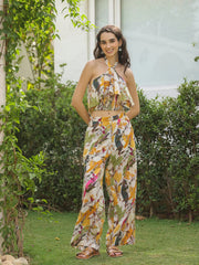 White Printed Cotton V-Neck Co-Ord Set for Women - SanskrutiHomes 