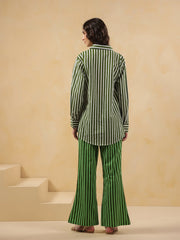 Green Striped Printed Co-Ord Set For Women