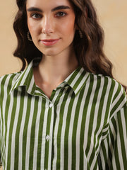 Green Striped Printed Co-Ord Set For Women