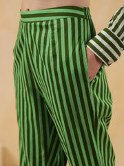 Green Striped Printed Co-Ord Set For Women