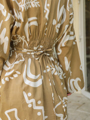 Olive Cotton Printed Shirt Collar Dress for Women - SanskrutiHomes 