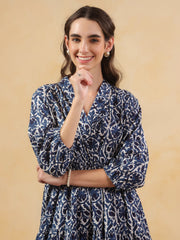 Blue Floral Printed Cotton Printed Dress - SanskrutiHomes 
