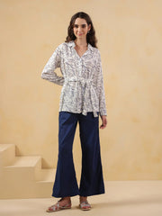 White Shirt Collar Viscose Rayon Shirt Printed Co-ords Set for Women - SanskrutiHomes 